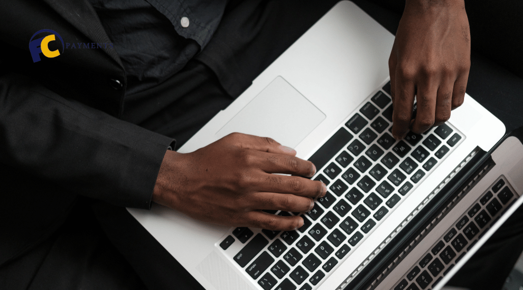 A person using an electronic check verification service to process checks faster and more securely