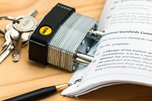 bail bond agent lock and key on paper